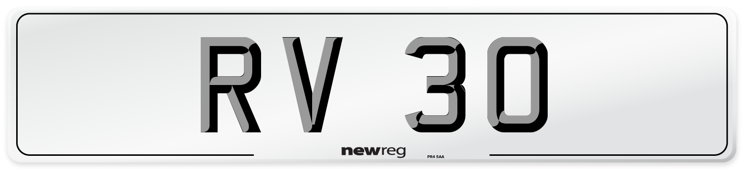 RV 30 Number Plate from New Reg